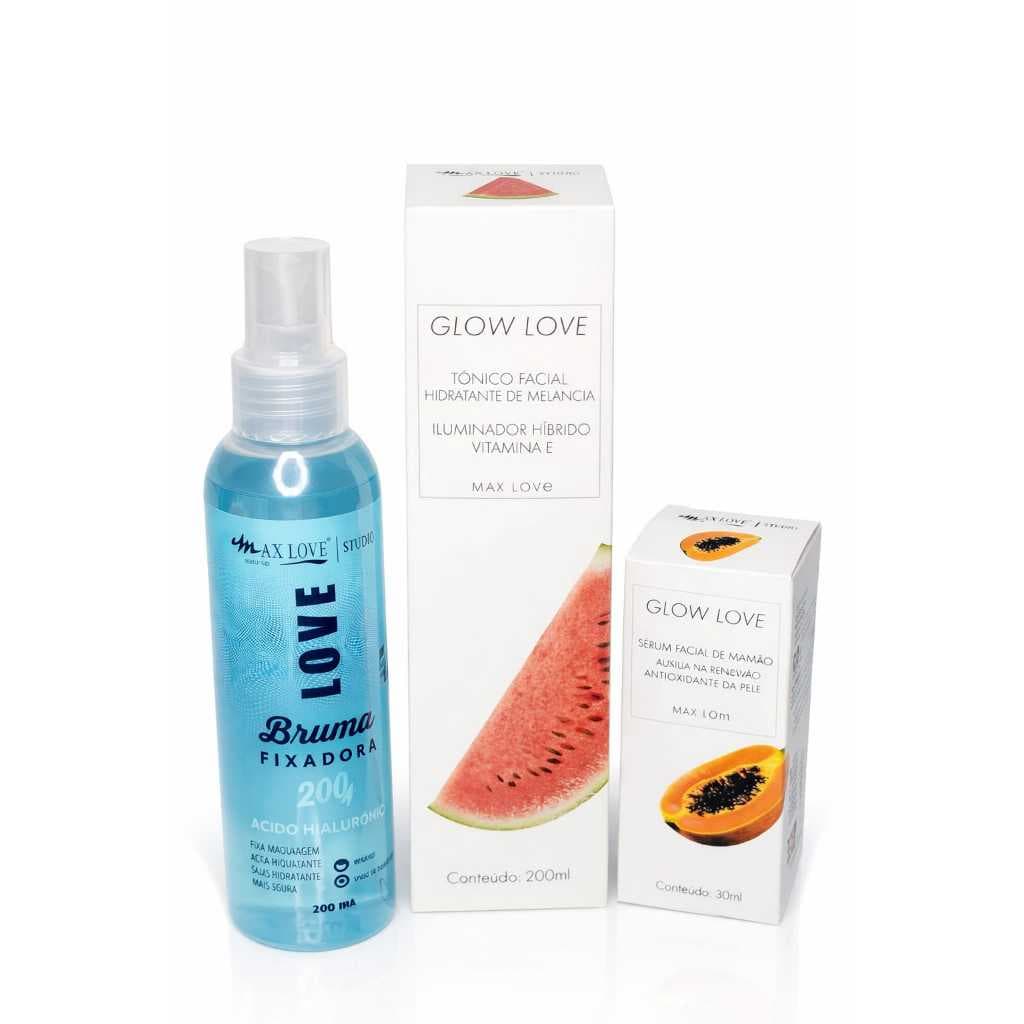 Kit Limpeza de Pele Max Love – Tônico Melancia + Sérum Mamão + Bruma Fixadora Ácido Hialurônico