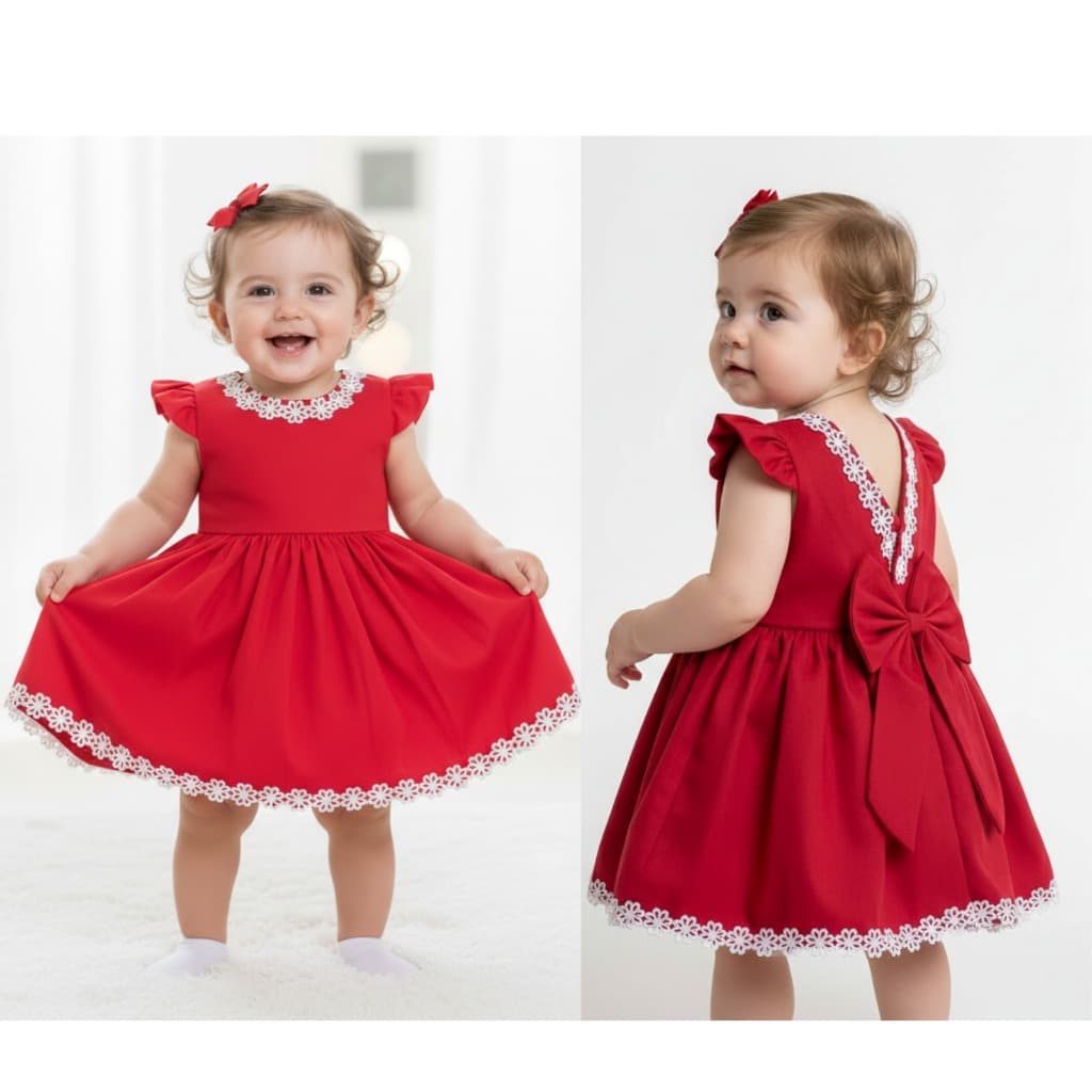 Vestido Infantil Bebê Menina Midi Batizado Branco Vermelho Roupa de Bebê Menina