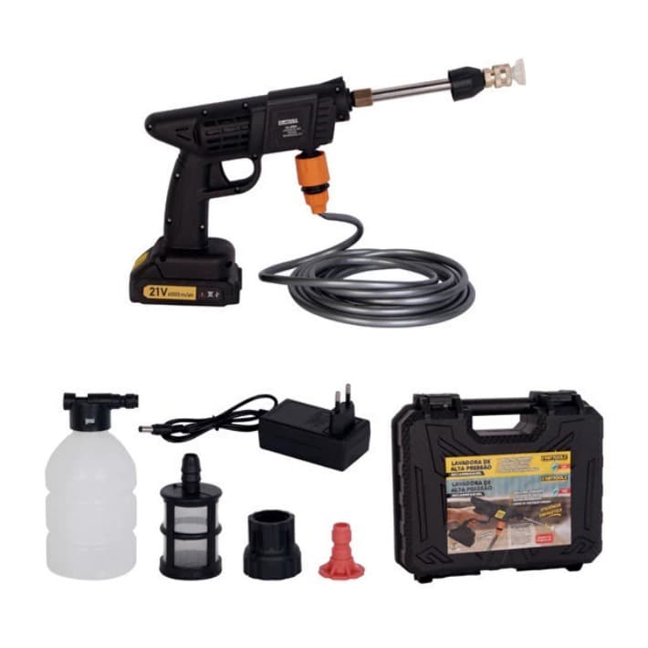 Lavadora Alta Pressao Portatil Recarregavel 21v Preto Potente Compacta