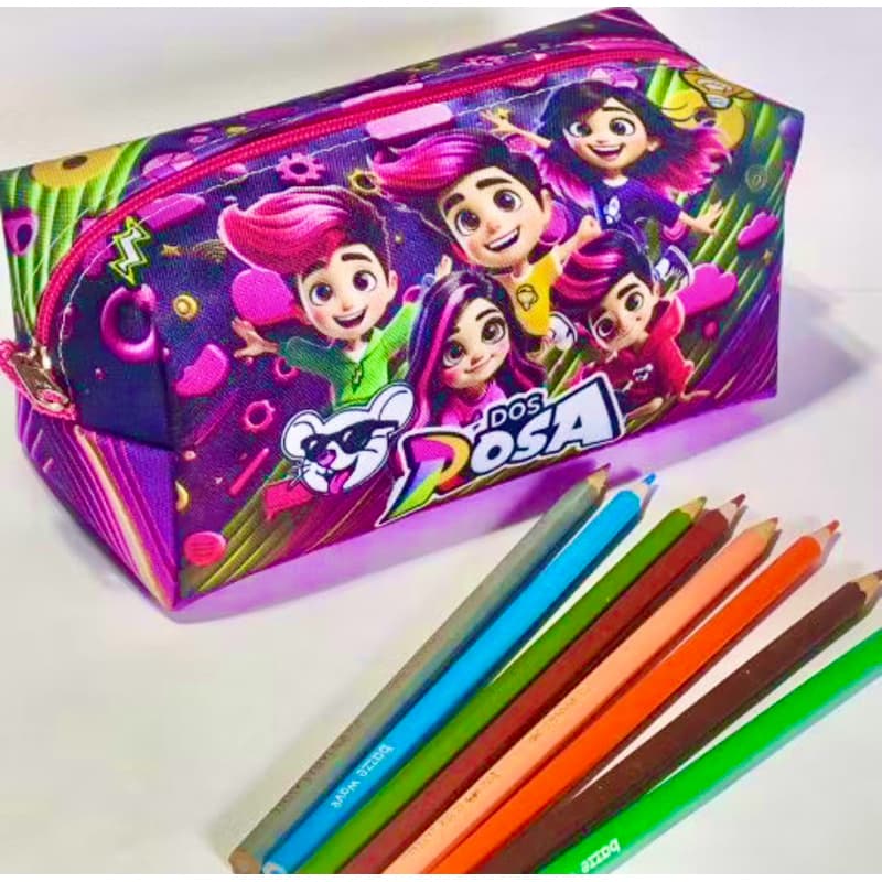 Estojo dos rosas Personalizado com nome  Escolar Infantil Dos Rosa Colorido Com Zíper – Menino e Menina