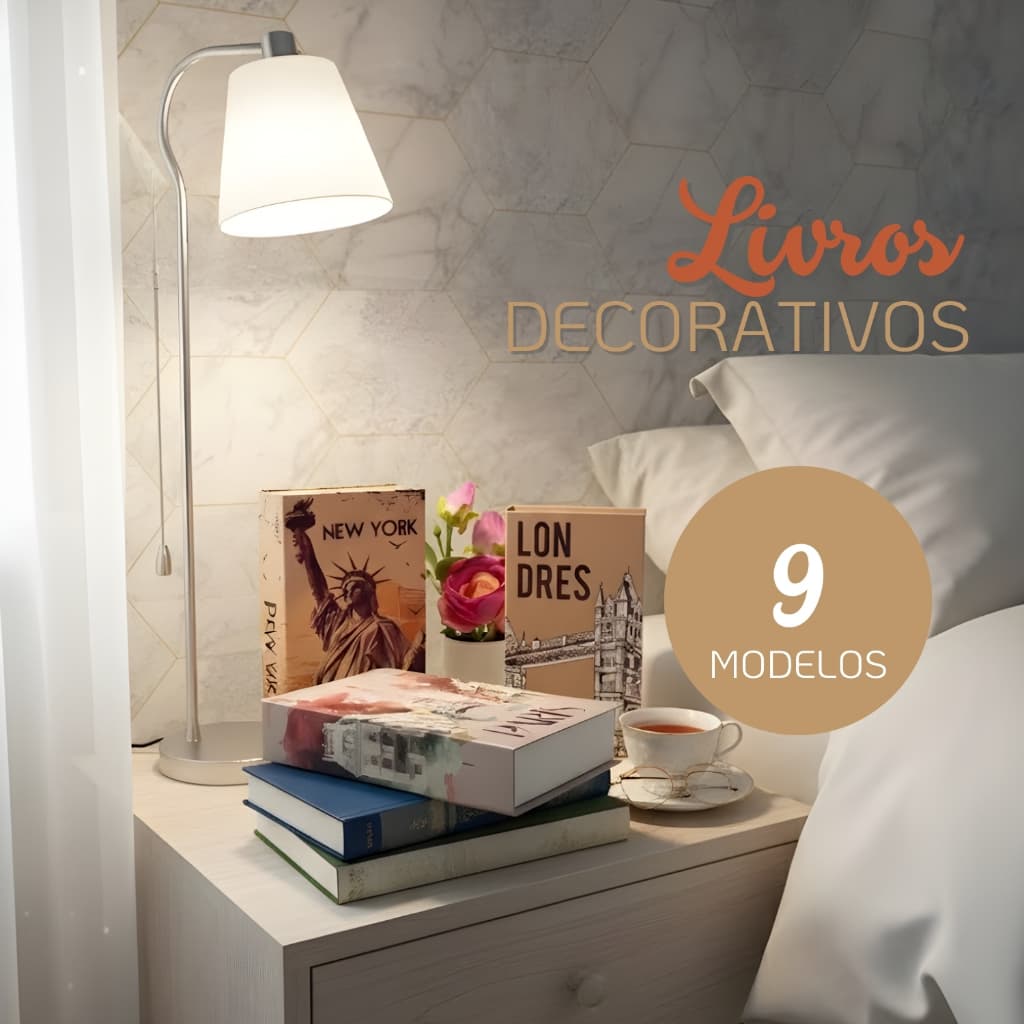 Kit 3 Livros Falsos Decorativos Fake Conjunto Caixa Organizadora Multiuso