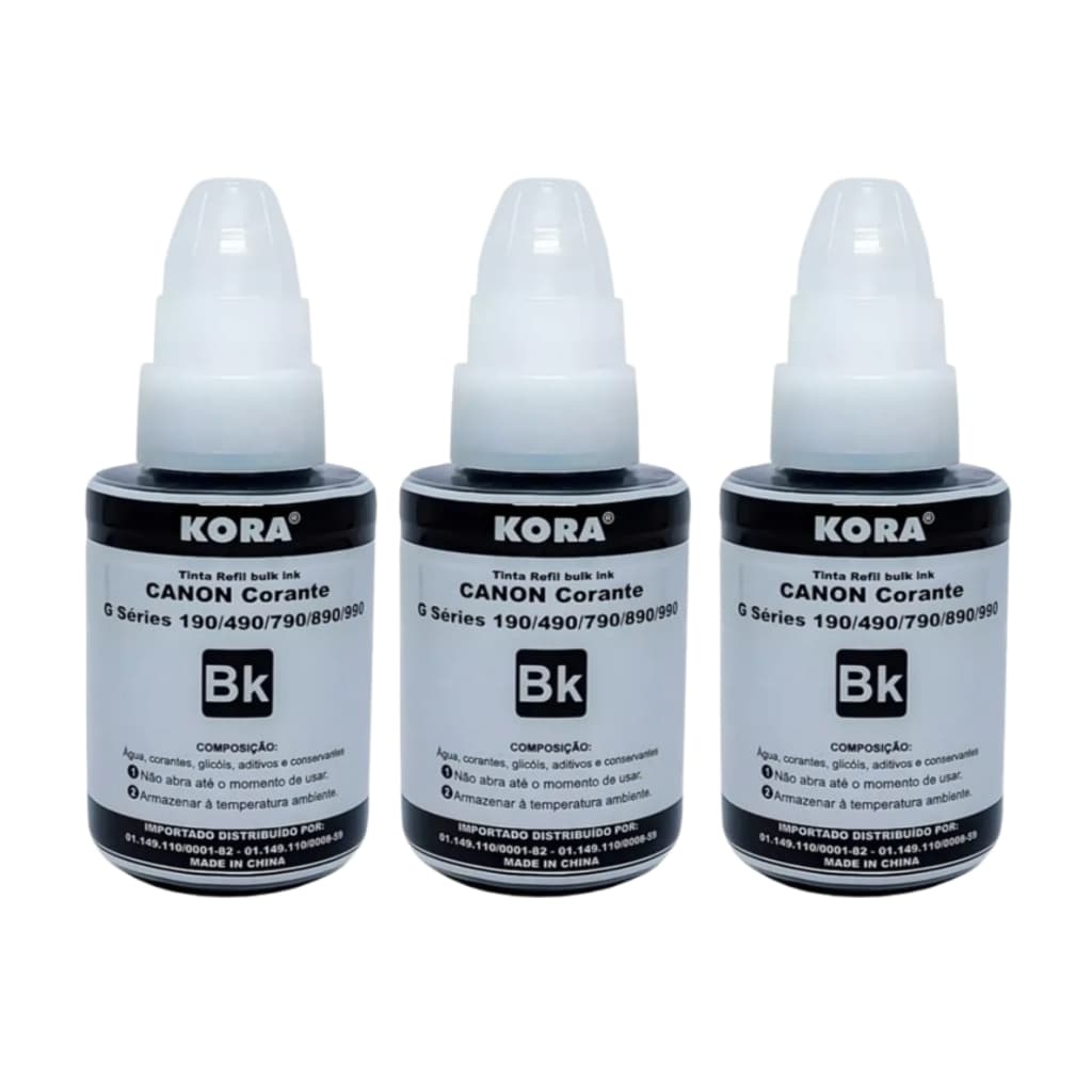 Kit 3 Refil Tinta P/canon Gi190 G1100 G2100 Preto