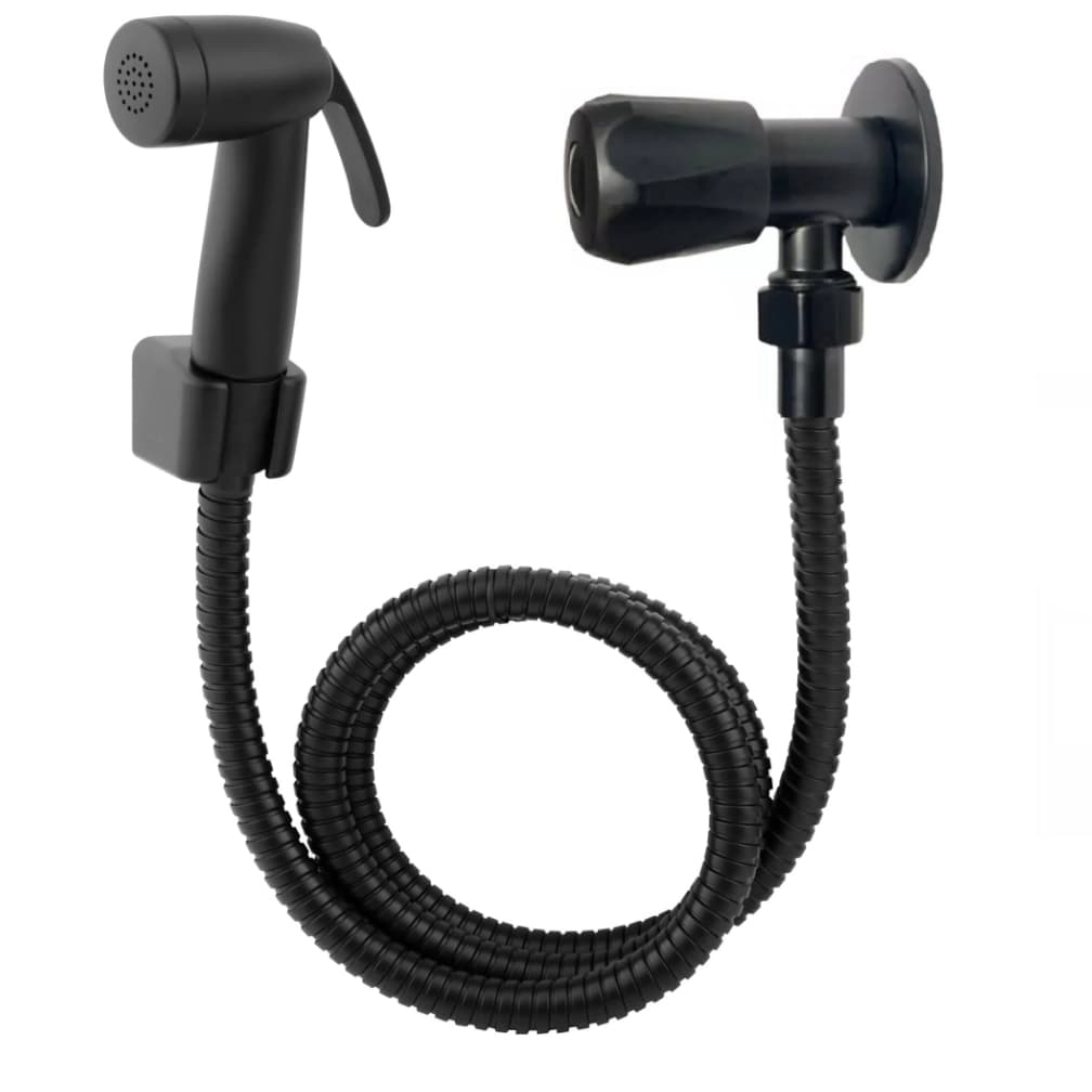 Ducha Higiênica Preta PLUS 1/4 de Volta Com Engate 1,20metros Metal KIT Completo