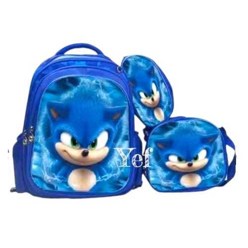 kits escolar mochila costas + lancheira + estojo sonic mochila infantil