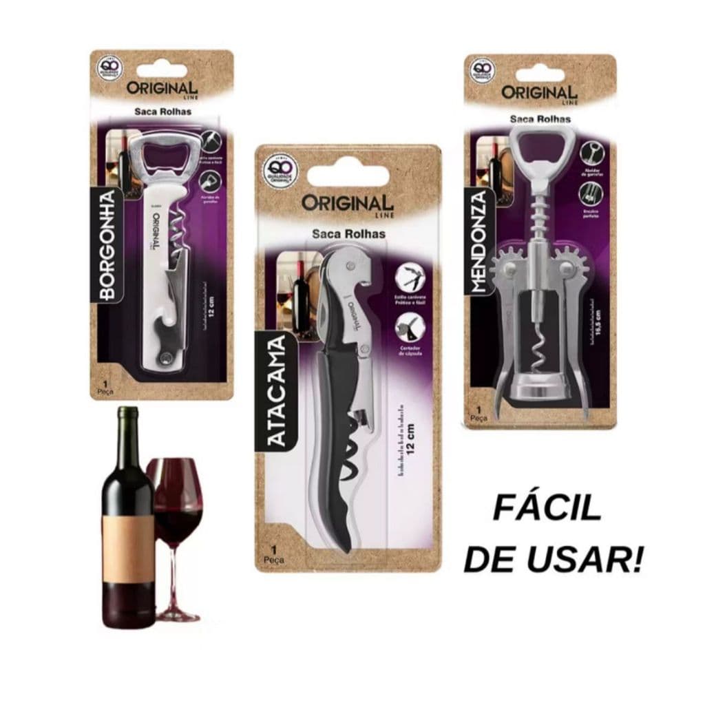 Saca Rolhas Abridor de Vinho 3 Modelos Manual Inox Resistente Fácil de Usar Garrafas Cozinha Bar