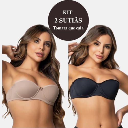 Kit 2 Sutiãs Tomara Que Caia Com Bojo Alça De Silicone Removível Soutien Cores Neutras Pala Larga Inteira