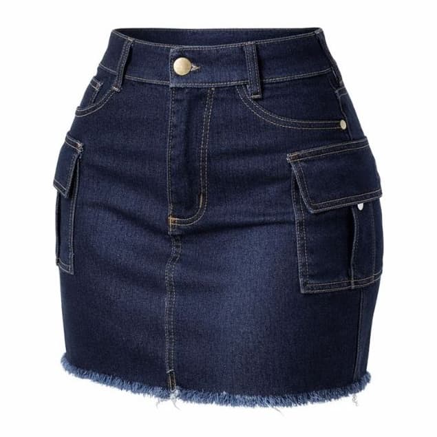 Saia Cargo Jeans Feminina Com Lycra Cintura Alta – Moderna & Confortável