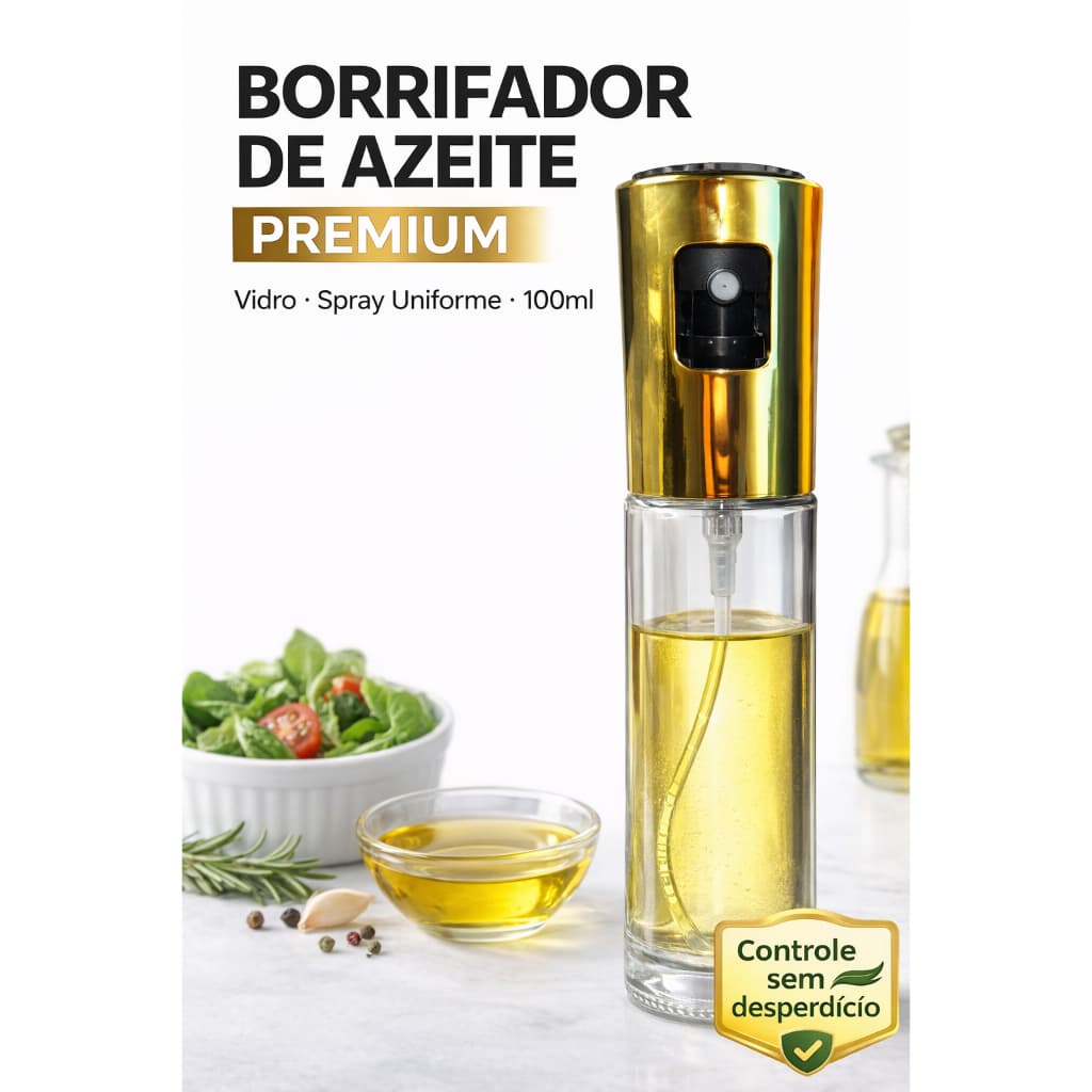 Borrifador de Azeite Premium Pulverizador 100ml Spray Uniforme Vidro Inox Cozinha Gourmet-