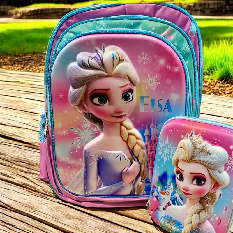 Mochila Escolar Infantil Frozen Elsa com Estojo Volta às Aulas Menina