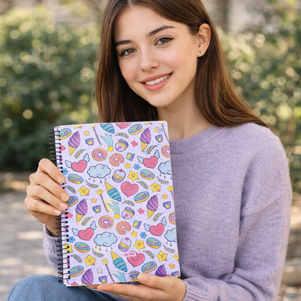 Caderno Universitario Espiral Capa Dura Feminino 10 Materias 160 Folhas Estilo desenho Doces