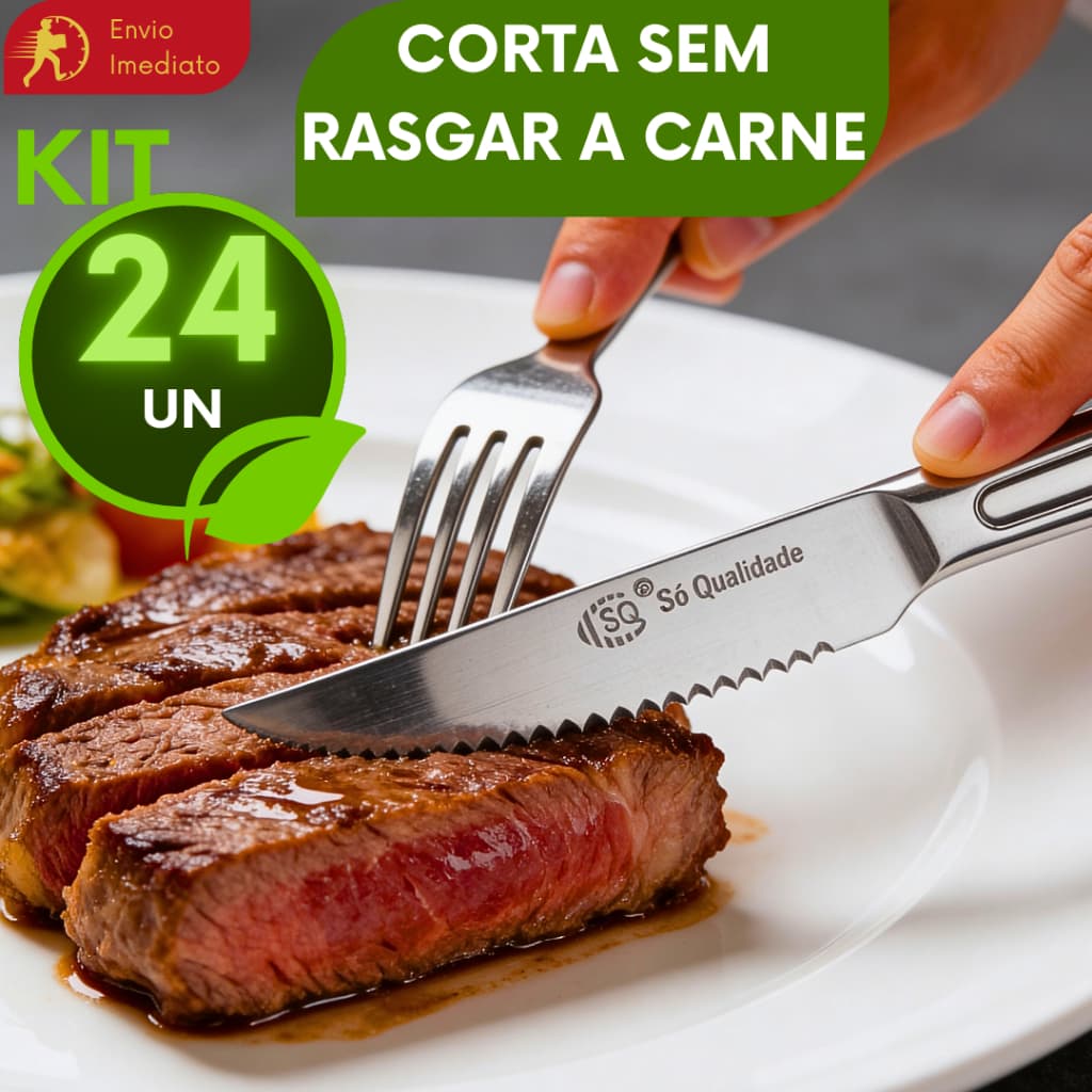 Kit (6/12/18/24) Faca Inox Churrasco Serrilhadas Faca de Mesa para Carne Corte Fácil Casa Restaurante Buffet Hotel