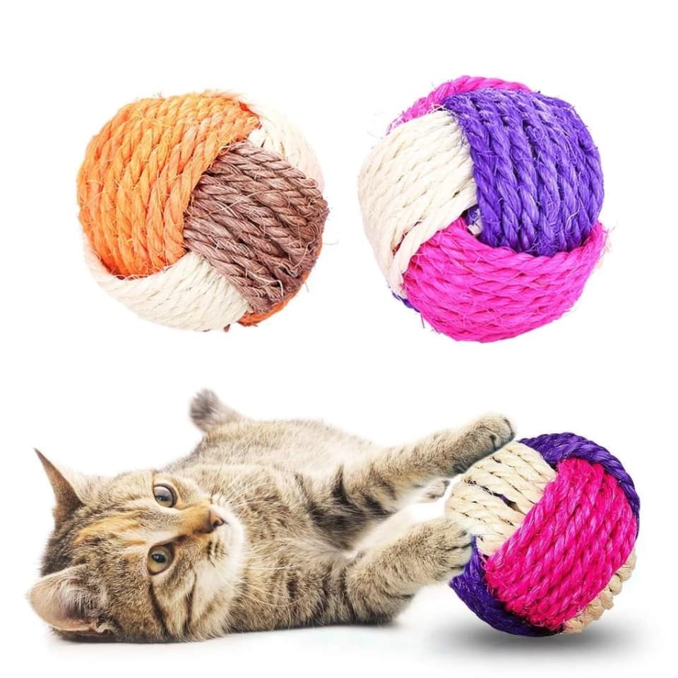 Kit 2 Brinquedo Para Gatos Com Catnip Erva De Gato Bola Sisal Colorida 6CM
