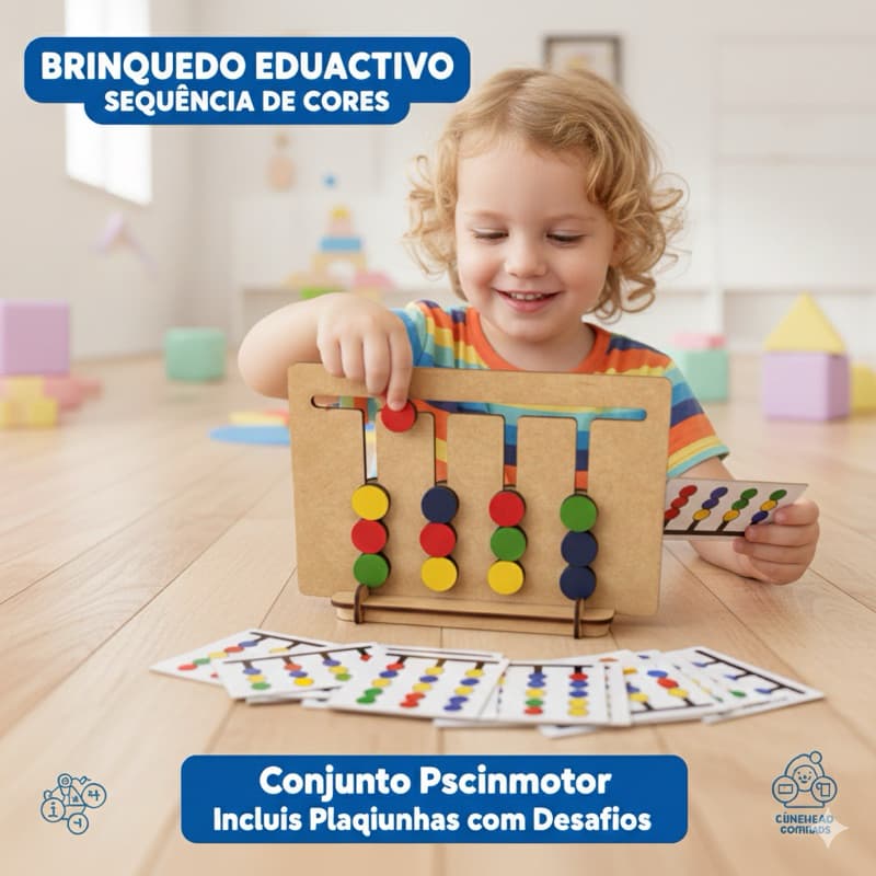 Sequencia de Cores educativos conjunto psicomotor acompanha plaquinhas com desafios