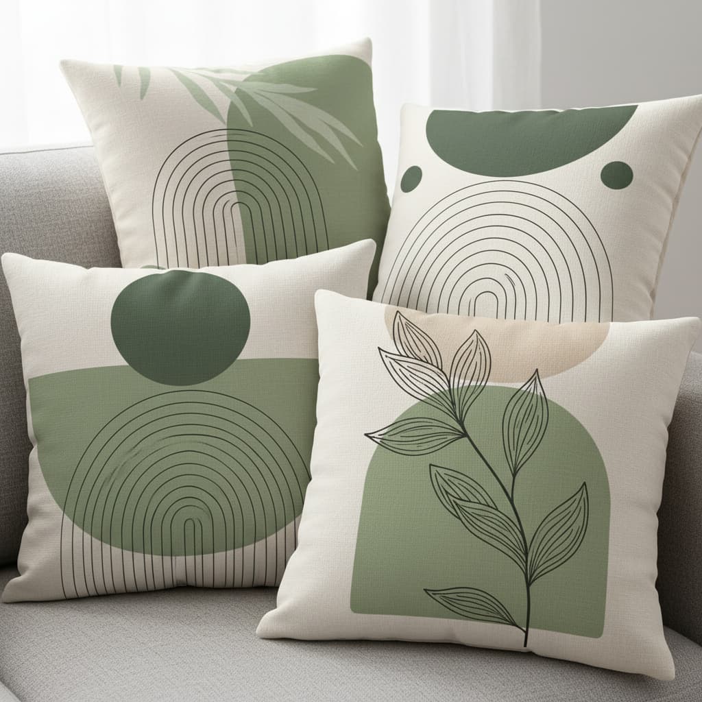 Kit 4 Capas de Almofadas Com Zíper Invisível Tecido Qualidade 45x45  - Botânica Verde