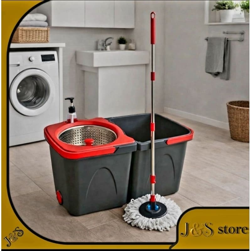 Mop Giratório Duo 360° Powermaid com Balde Duplo e Centrífuga em Aço Inox