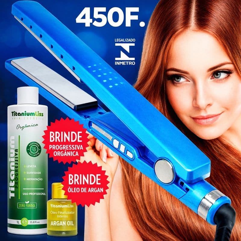 Prancha Chapinha Nano Titanium Original + Progressiva Orgânica Sem Formol + Oleo De Argan Bivolt 110V/220V