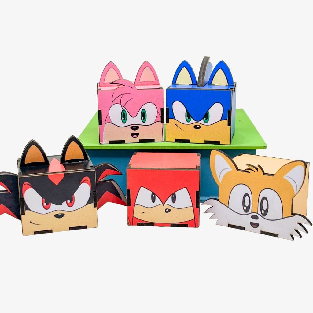 5/10/15/20PCS Mini Cubos Turma do Sonic em MDF - Lembrancinha Porta Bombom Caixinha