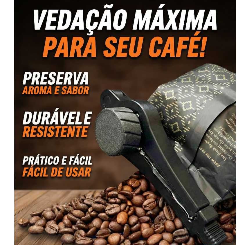 Fecha Saco de Café com Tampa - Presilha Universal para Grãos e Pó (17,5cm)