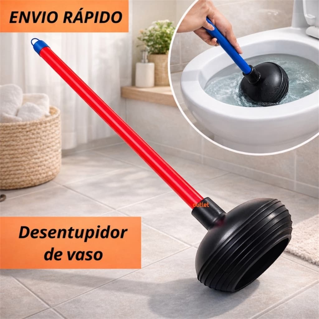 Desentupidor De Vaso Sanitário De Borracha Com Cabo Original Sucção Alta Qualidade WC Sugador