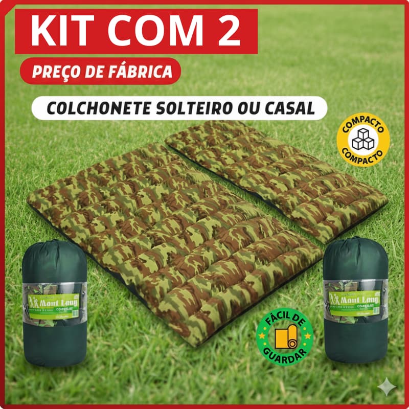 Kit com 2 Colchonete Acampamento Camping Casal 190x130 ou Solteiro 130x60 Colchão Dormir