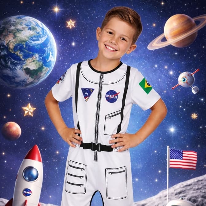 Fantasia Infantil Astronauta Macacão Nasa Temática Halloween Festas Aniversário Carnaval