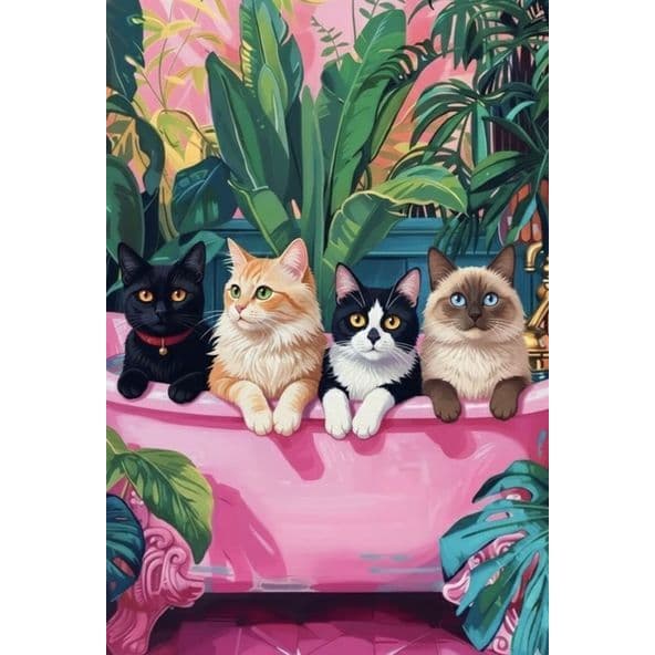 Quadro Decorativo Gatos Folhagens Fofos para Decoração