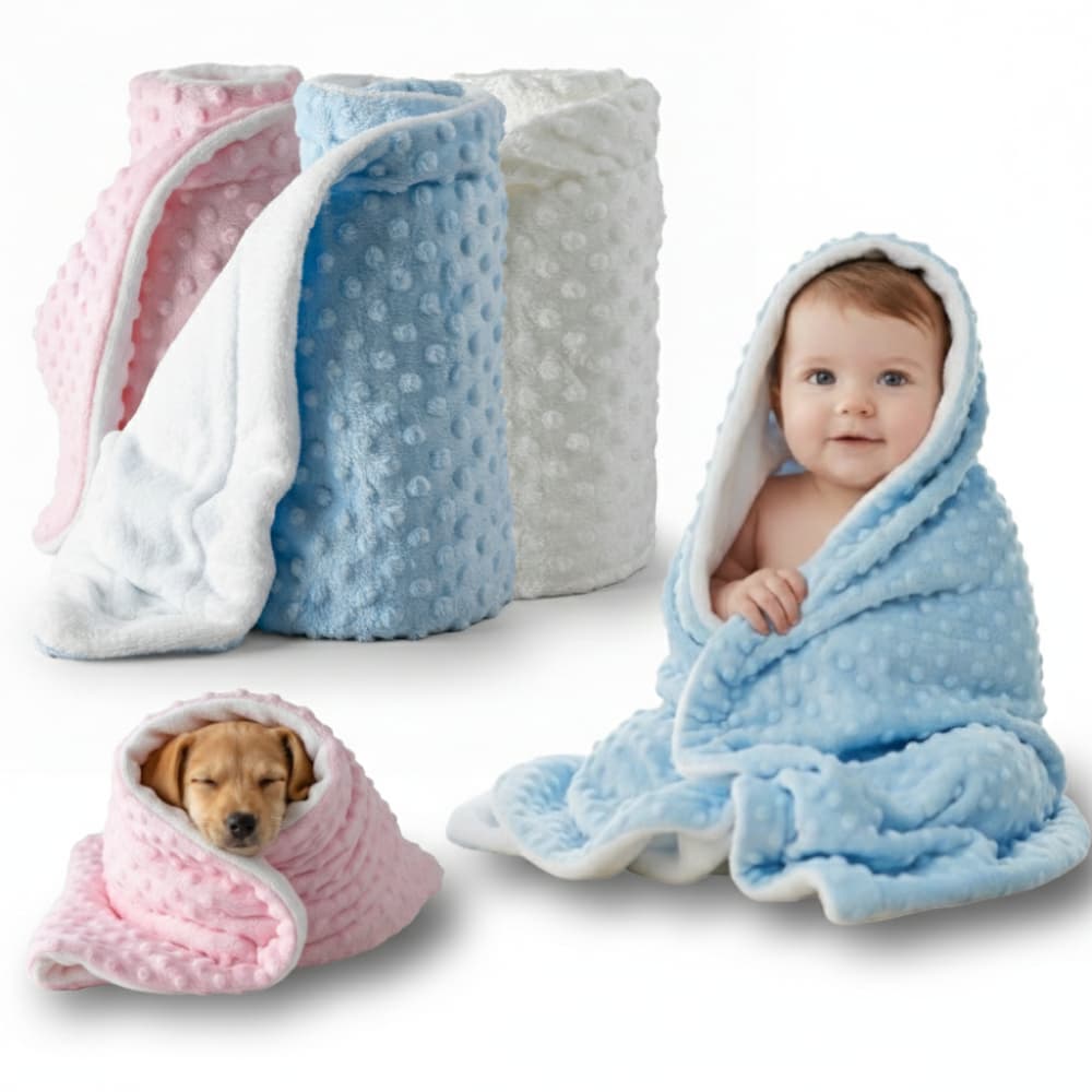Manta Para Bebê ou Pet Dupla Face Bolinhas 95x75cm Antialérgica Extra Macia Pipoquinha