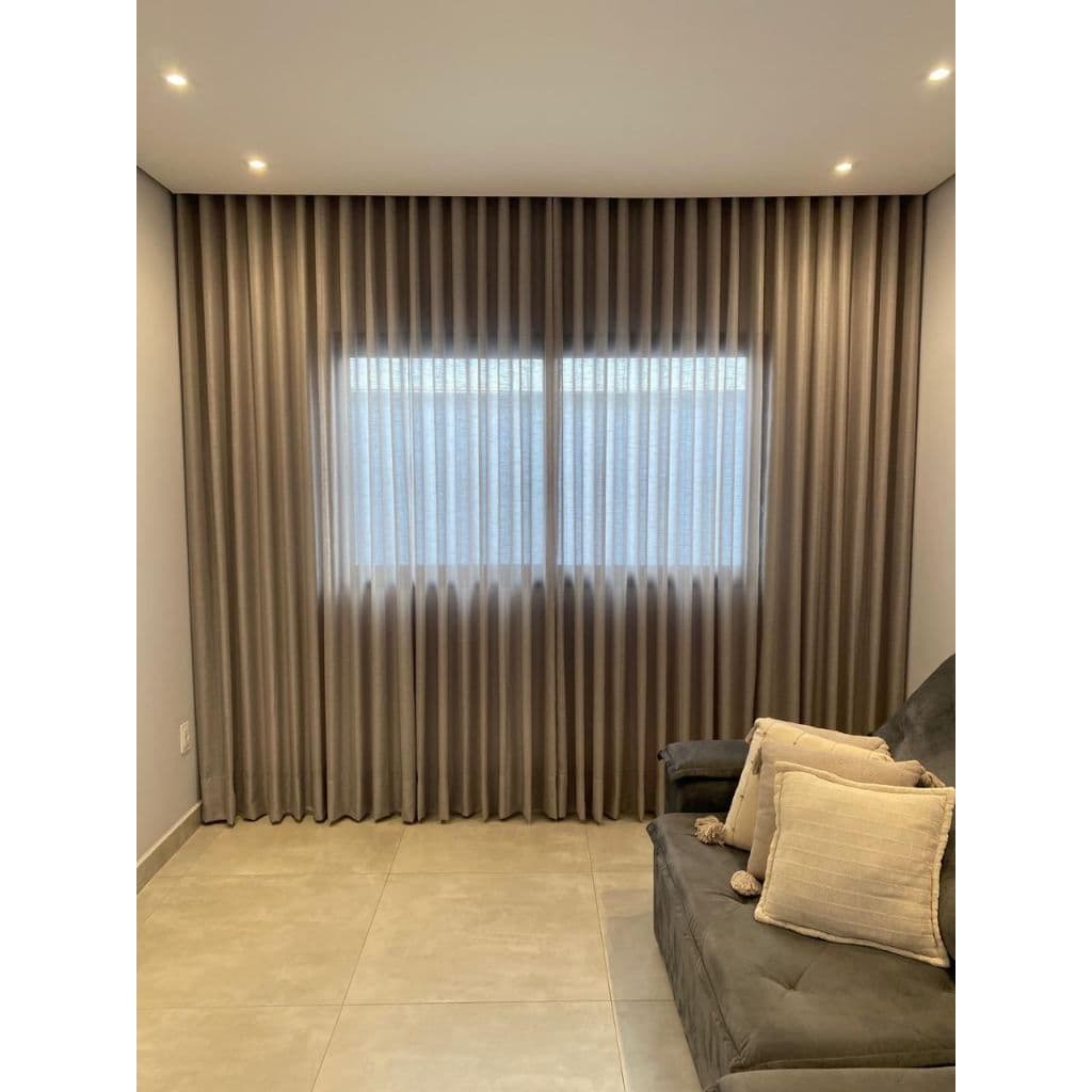 Cortina Trilho Suíço Voil Gaze de Linho modelo WAVE Luxo Premium Sem Forro