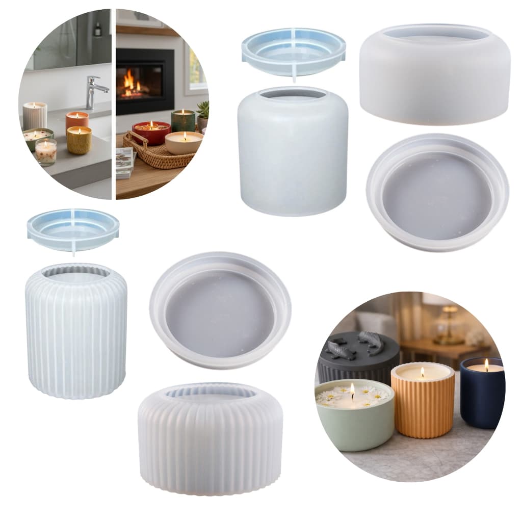 Kit Moldes Silicone Pote Redondo e Texturizado 4 Peças - Multiuso: Velas, Gesso, Resina e Cimento