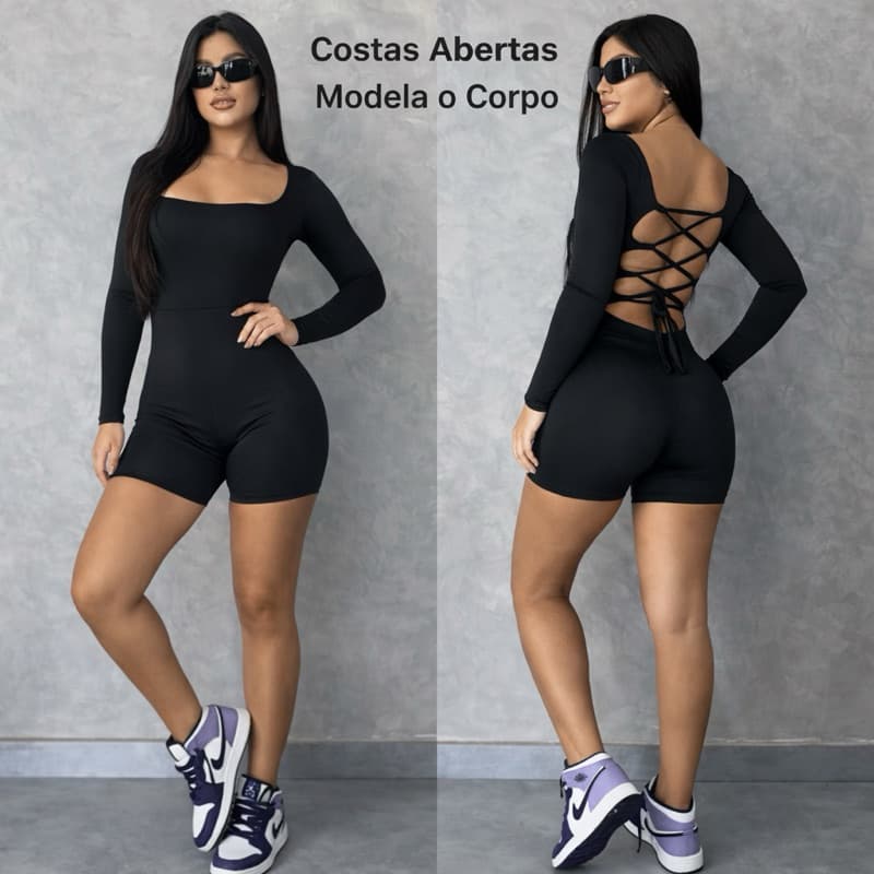 Macaquinho Feminino Suplex Manga Longa, Costas Abertas e Modelagem Justa ---- Cod.246