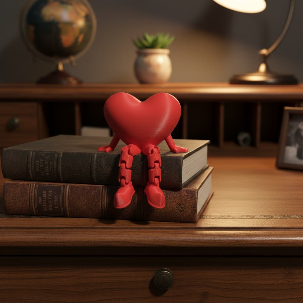 Decorativo Coração com Pernas Articuladas em 3D – Enfeite Criativo para Estante, Mesa ou Nicho