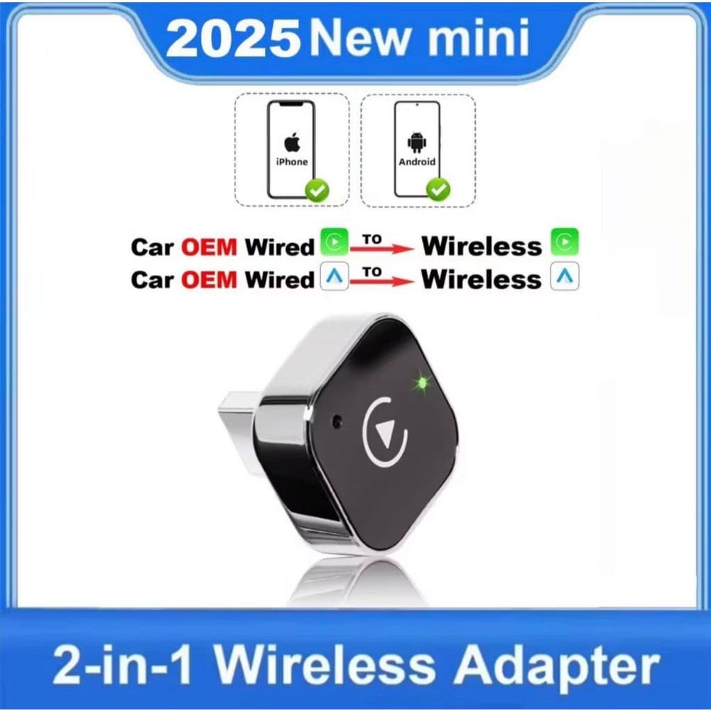 Adaptador Automático CarPlay Android Sem Fio 2 Em 1 Mini