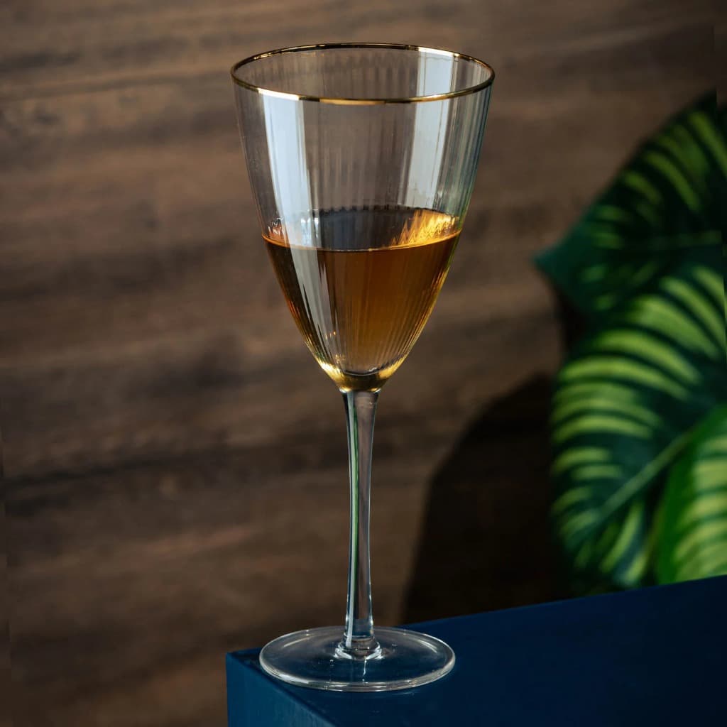 Conjunto 2 Taças de Vinho De Vidro Com Borda Dourada Lines 400Ml - Wolff