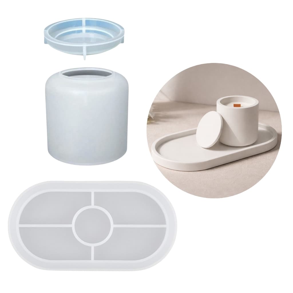 Kit Moldes Silicone para Vela Artesanal – Bandeja Oval + Pote Liso Decorativo