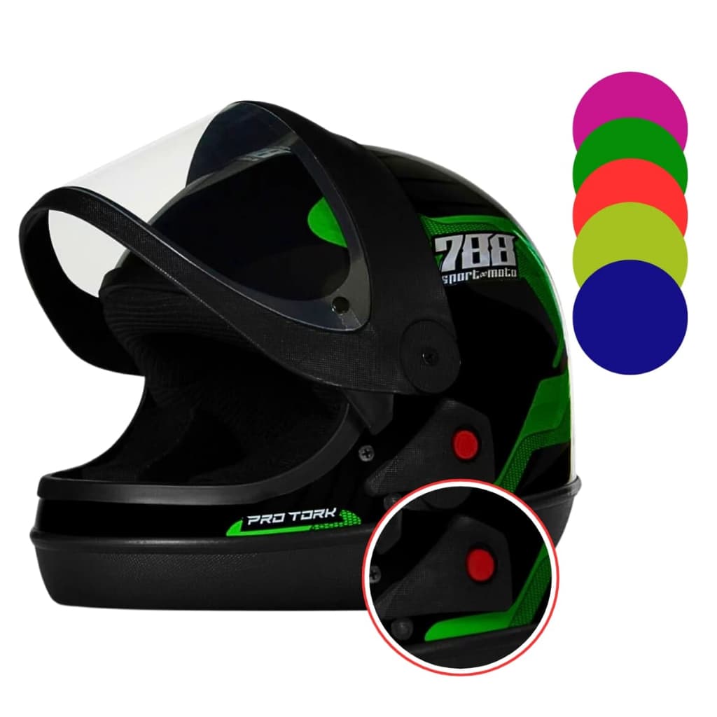 9428EGKIT – Capacete Moto Fechado Pro Tork Original Sport Moto 788 Masculino e Feminino 56 A 62 Com Botão Automatico