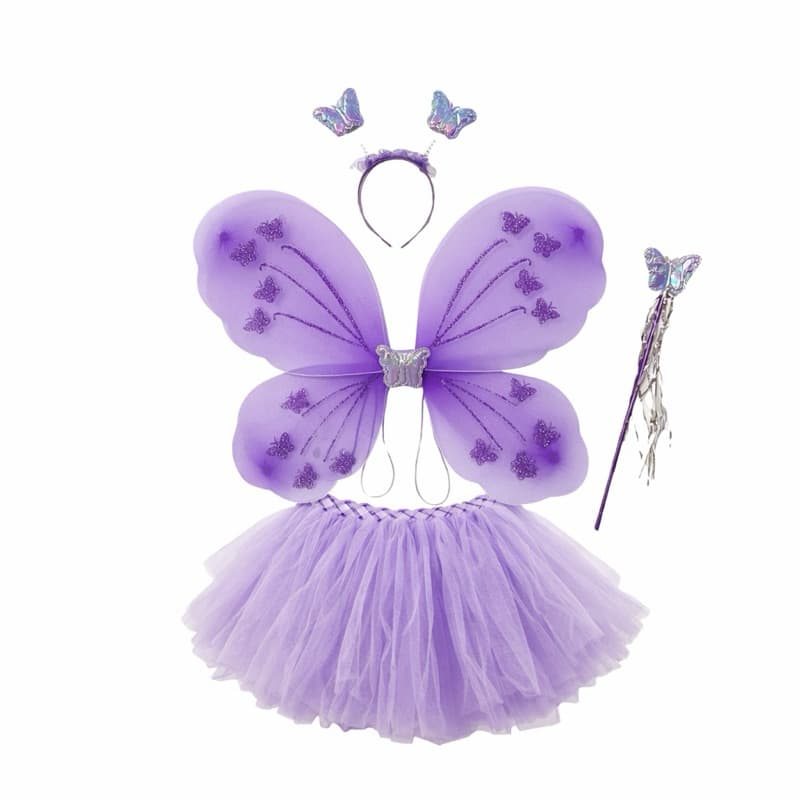 FANTASIA CRIANÇA BORBOLETA LUXO LED PISCA ASA DE FADA TIARA+SAIA DE GLITTER+VARINHA MAGICA ENTREGA RÁPIDA