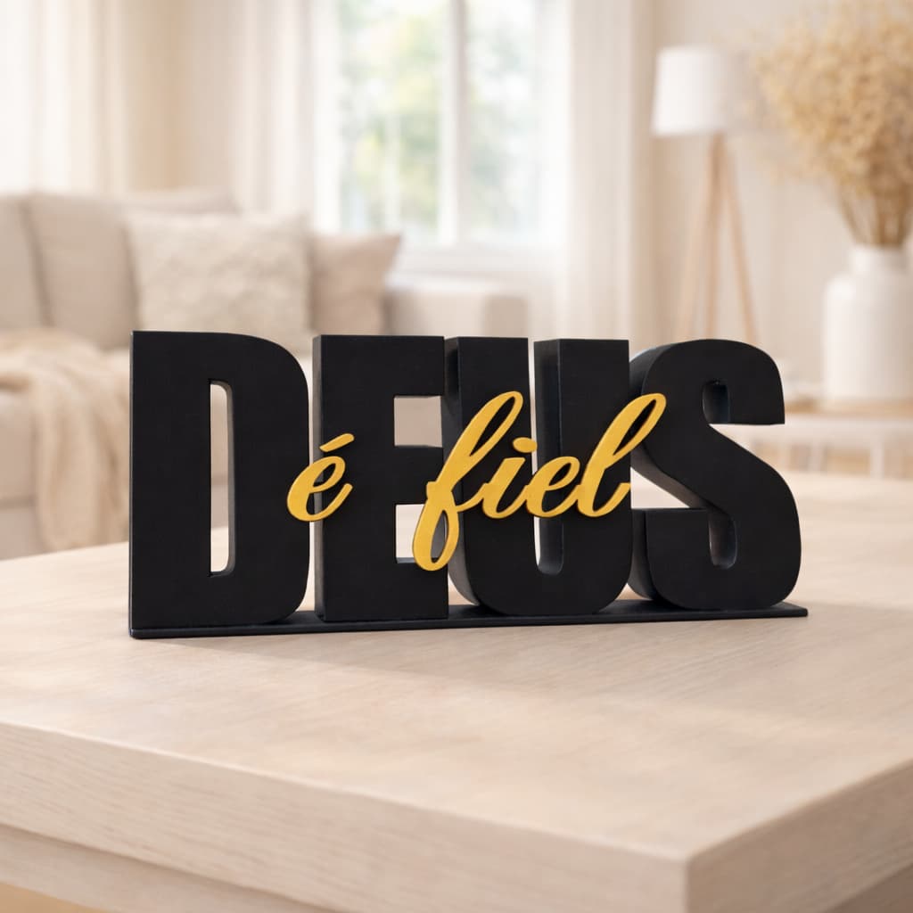 Letreiro Deus é Fiel Decorativo  Decoração Evangélica Cristã 3D para Sala, Quarto ou Escritório