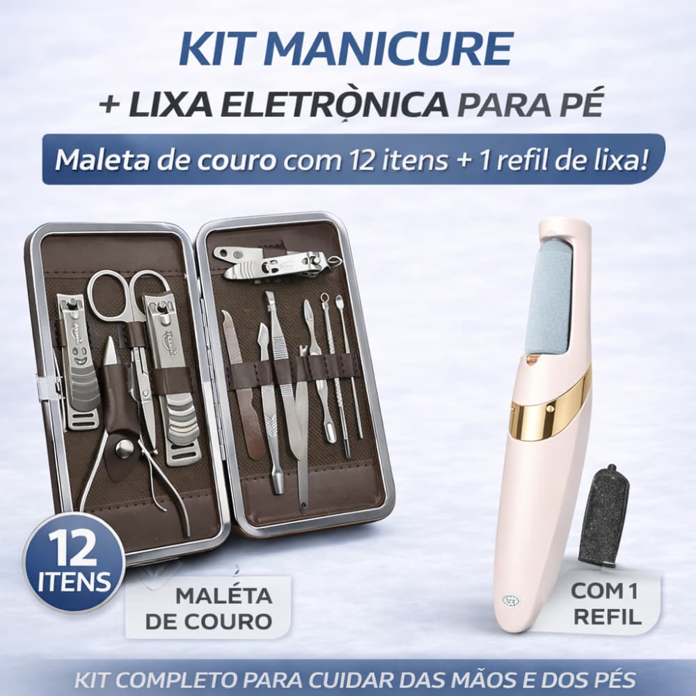 Lixador de Pé Elétrico Pedicure Tira Calos Esfoliador Kit Manicure