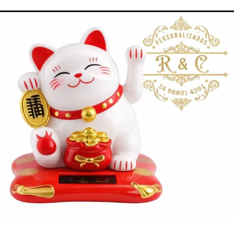 Gato da Sorte Maneki Neko Solar Decorativo | Prosperidade e Boa Sorte
