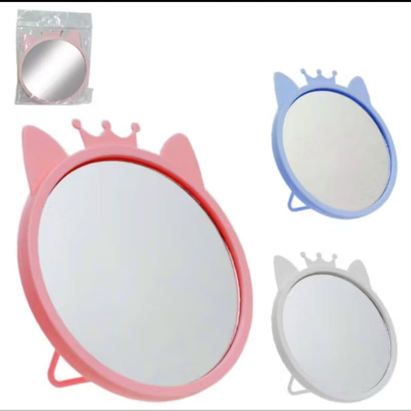 Espelho de Mesa Portátil com Suporte – Design Princesa com orelhinhas de gato,para Maquiagem  cores,Rosa,Branco e Azul