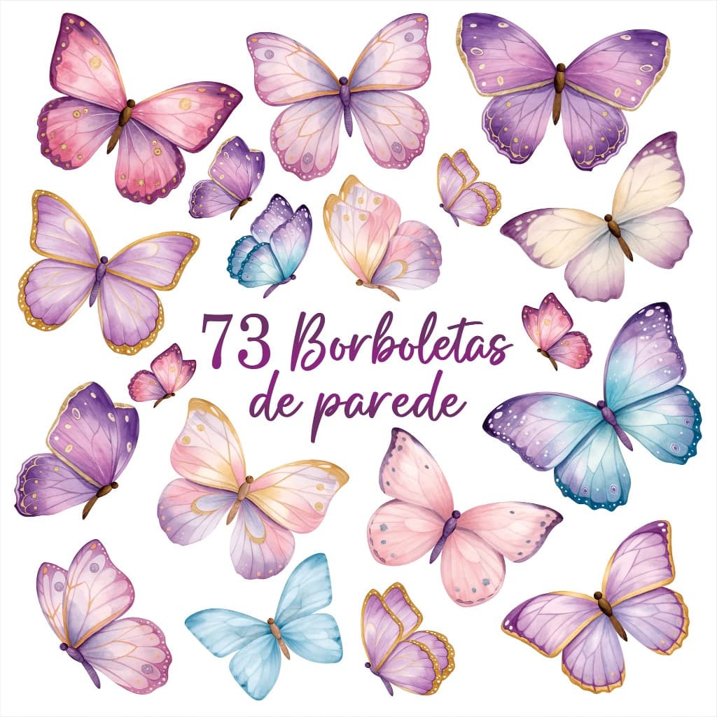 73 Adesivos borboletas de parede aquarela, decoração quarto infantil ou decoração em geral, carro