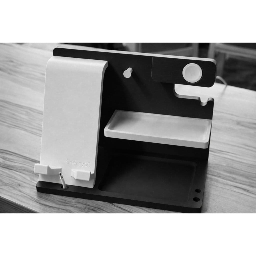 Organizador de Mesa 3 em 1 | Suporte Celular + Relógio + Objetos | Branco e Preto | Frete Grátis