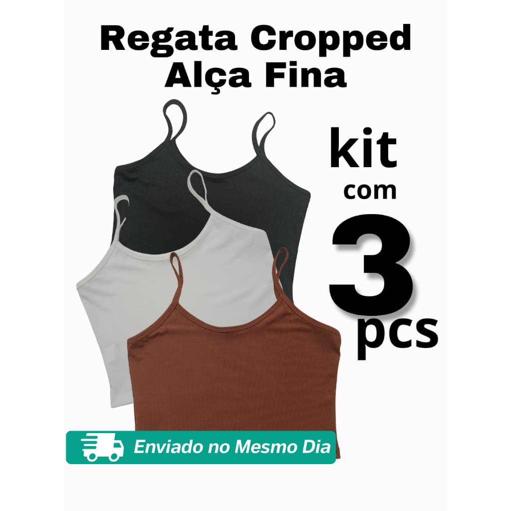 KIT 3 REGATAS FEMININAS BLUSA CROPPET ALÇA FINA PROMOÇÃO!