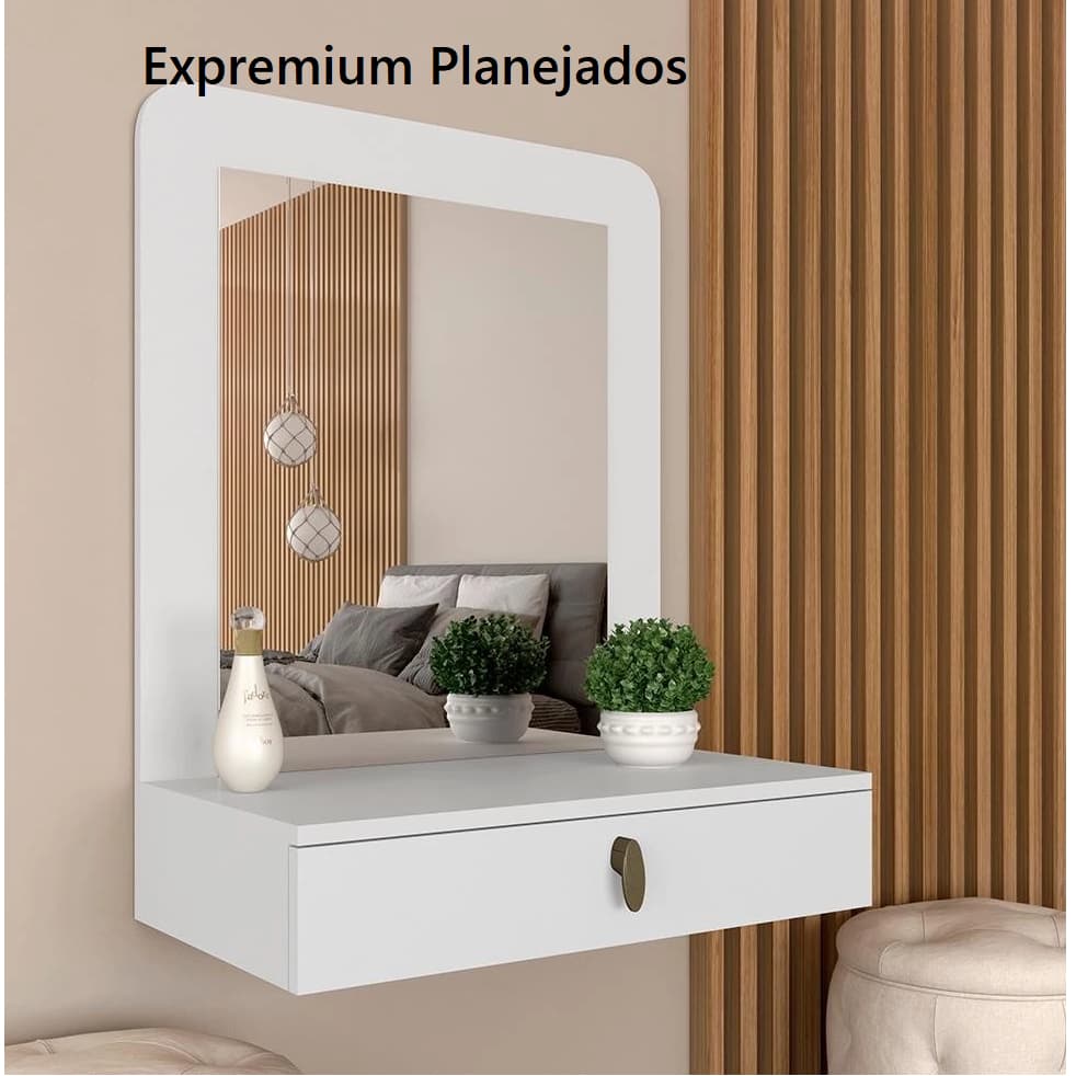 Penteadeira Com Gaveta 60CM Console Camarim Com Corrediças Metalicas com espelho