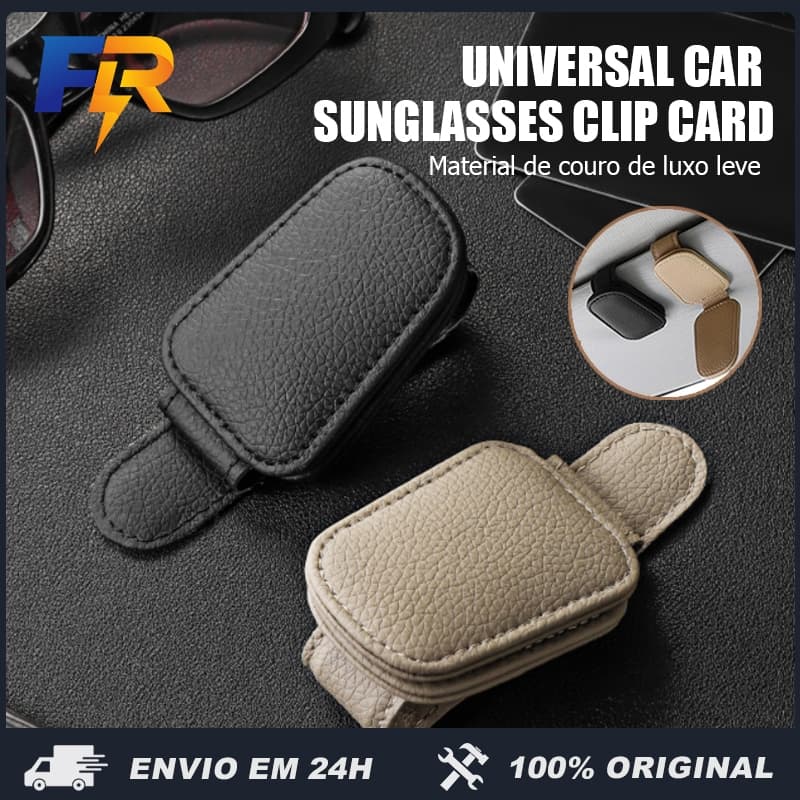 Suporte de Óculos para Carro Porta Óculos Clipe Magnético em Couro PU p/ Viseira Veicular Universal