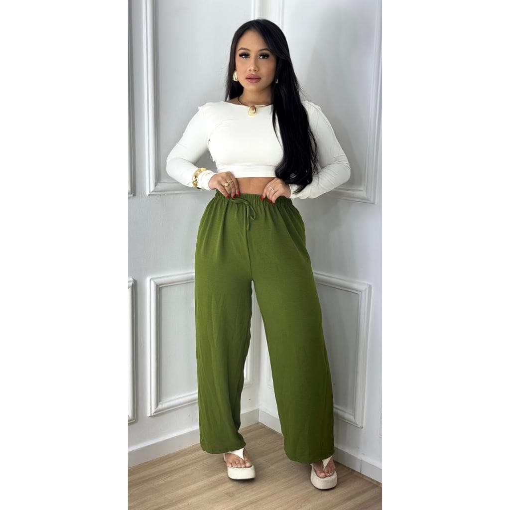 Calça Pantalona Feminina Duna Cintura Alta com Bolso