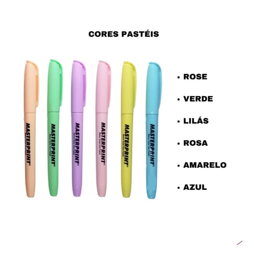 kit 6 marca texto masterprint cor pastel