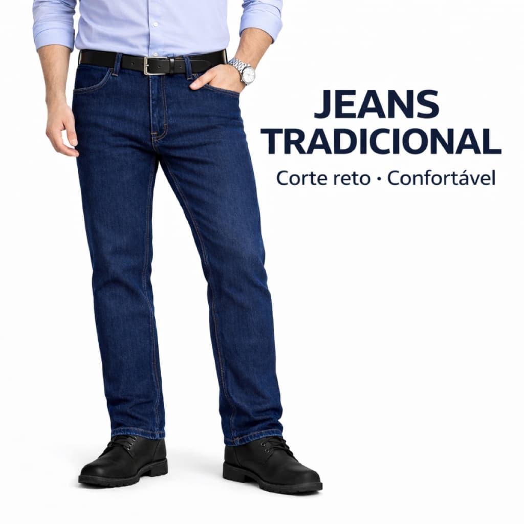 Calça Masculina Jeans Trabalho Tradicional Reforçada Com Elastano Reta Básica Lycra