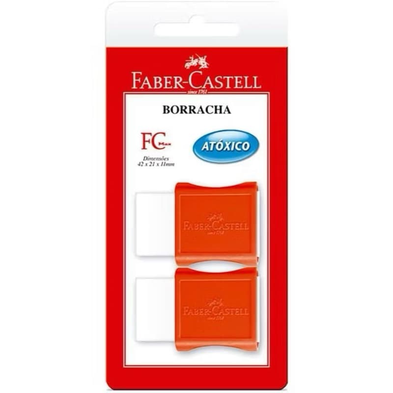 Cartela 2 Unidades Borracha Faber-Castell com cinta protetora Vermelha Escolar
