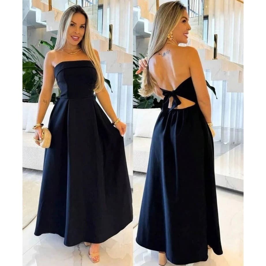 VESTIDO LONGO FEMENINA TOMARA CAIA TECIDO ALFAIATARIA PRINCESA TENDÊNCIA VERÃO